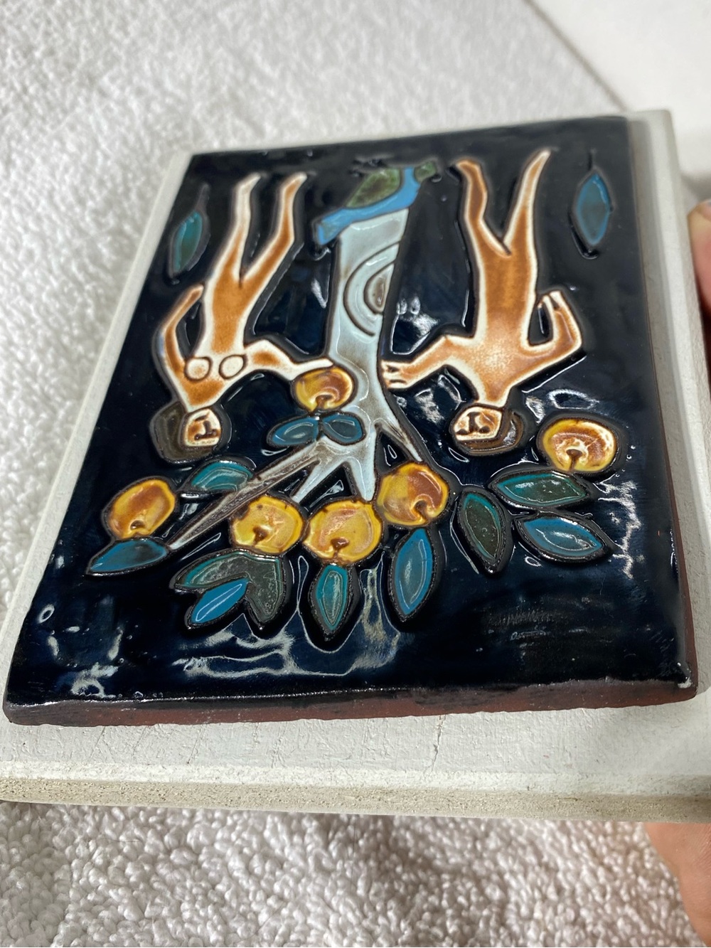 Vintage MCM Brutalist Garden of Eden Adam & Eve Tree Of Knowledge Ceramic Tile - Picture 3 of 13